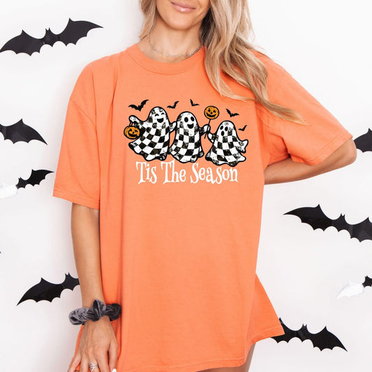 Checkered and Spooky on Orange - Halloween Tee