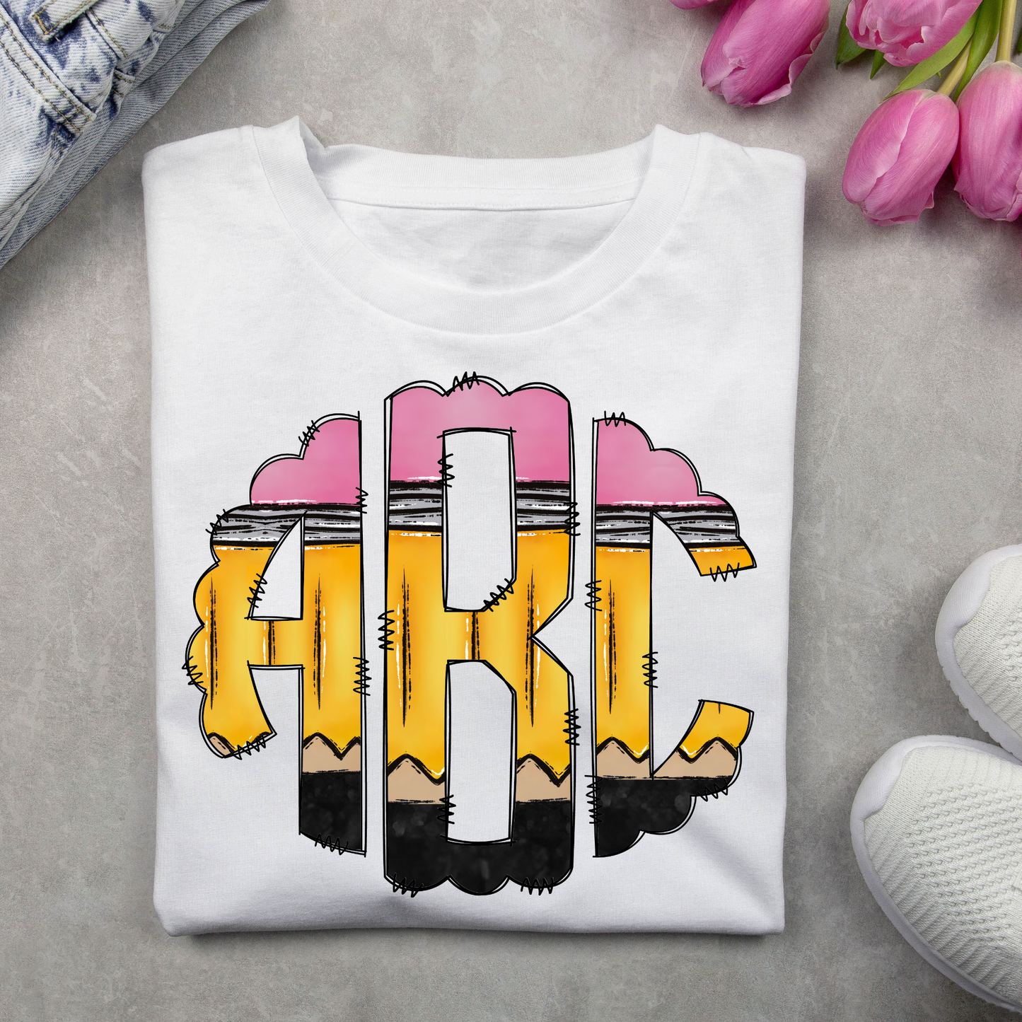 Pencil Me In Monogram - Back to School Tee