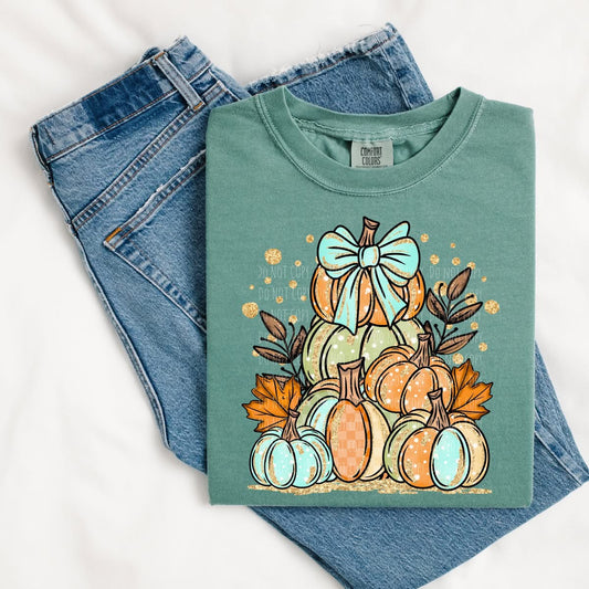 Glitzy Pumpkin Stack Tee - Fall Tee