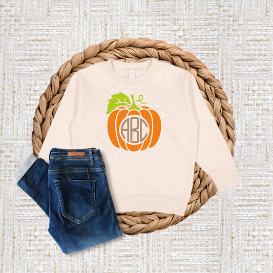 Little Pumpkin Monogram - Fall Kids Sweatshirt