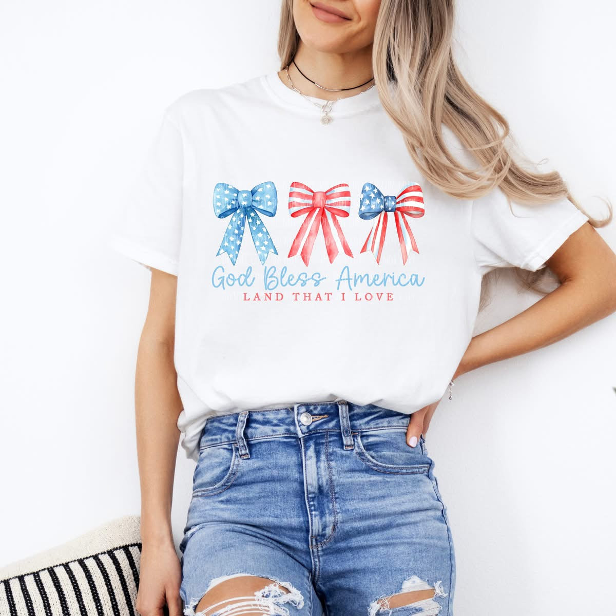 God Bless America & Bows - 4th of July Tee