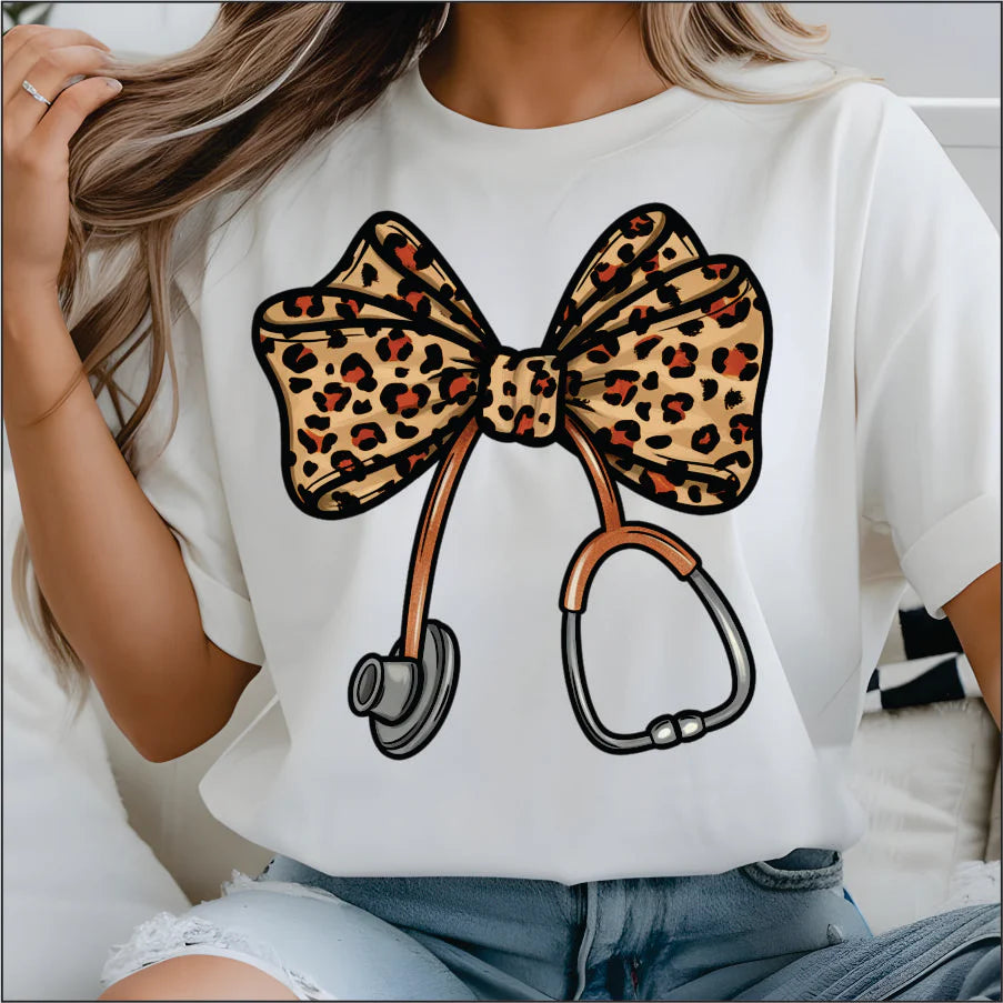 Leopard Bow Stethoscope  - Occupation Tee