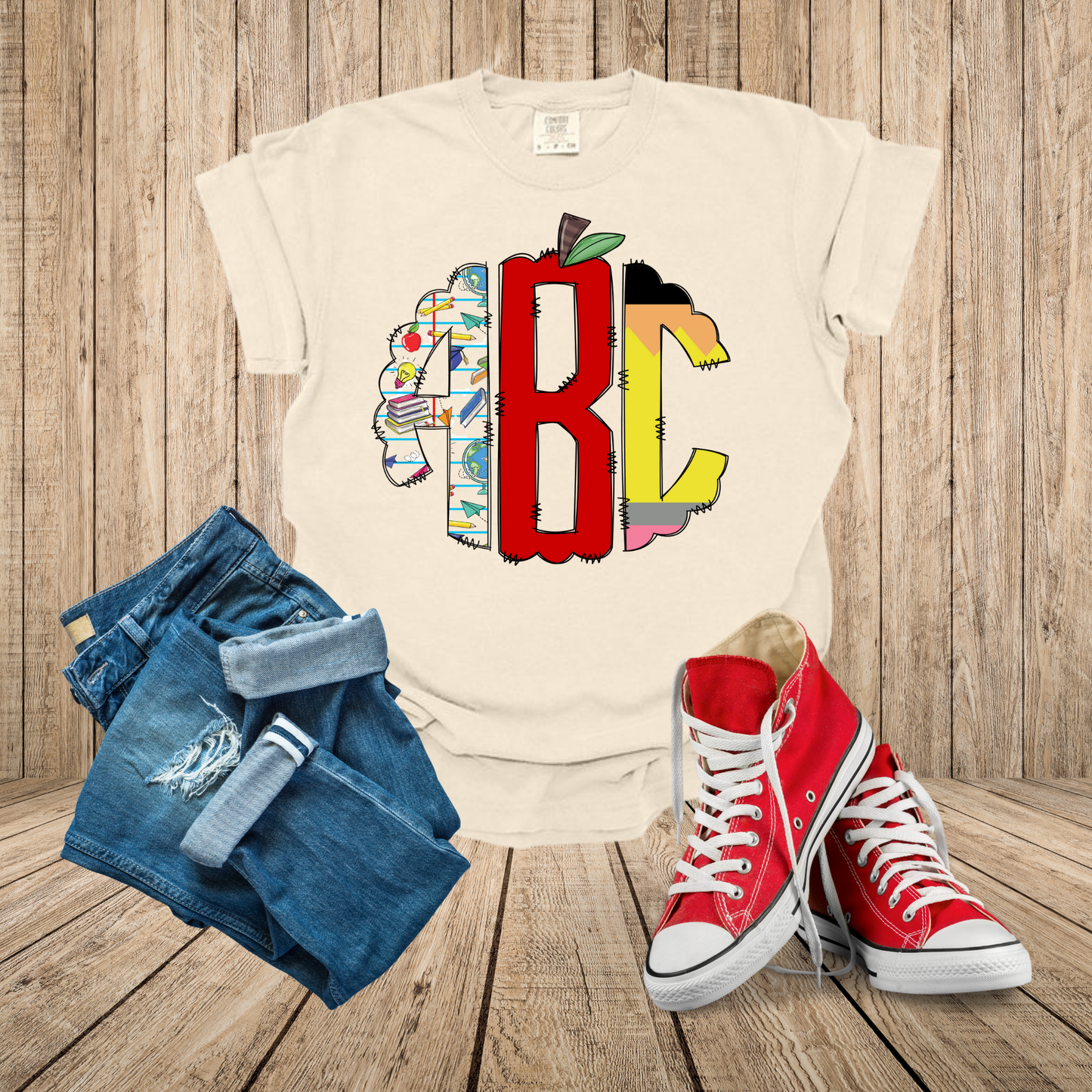 School Supply Monogram - Back to School Tee
