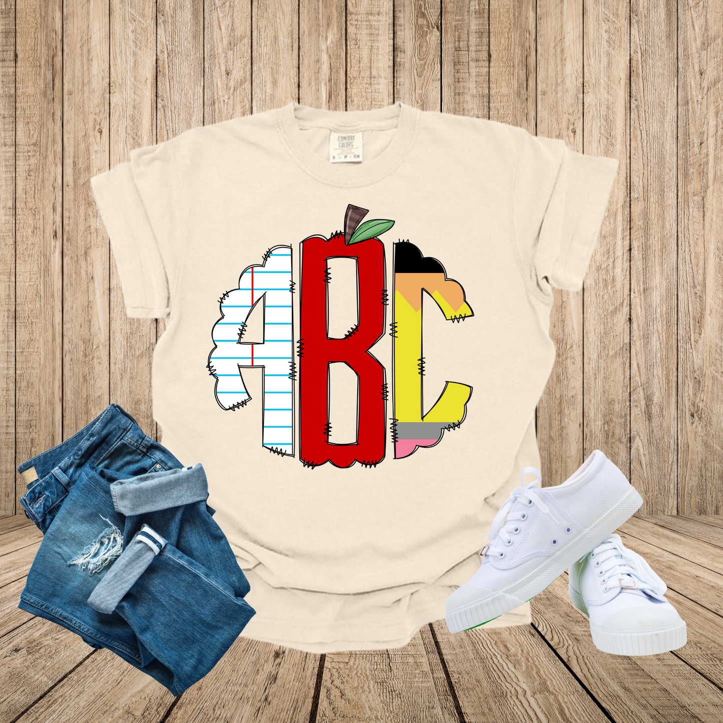 School Supply Monogram - Back to School Tee